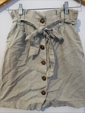 H&M Linen Button-Front Paperbag Waist Mini Skirt